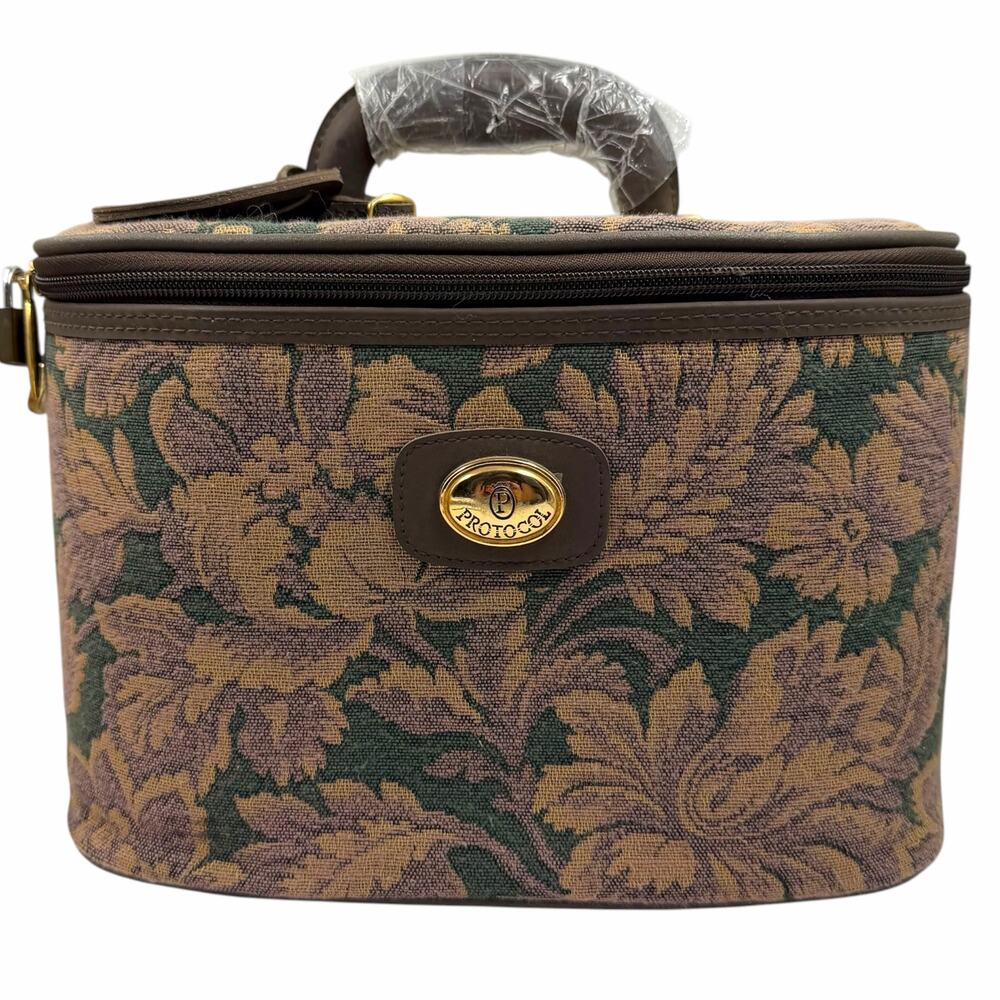 VTG 90s Protocol by Waverly Tapestry Train Case Makeup Bag Strap NOS Deadstock